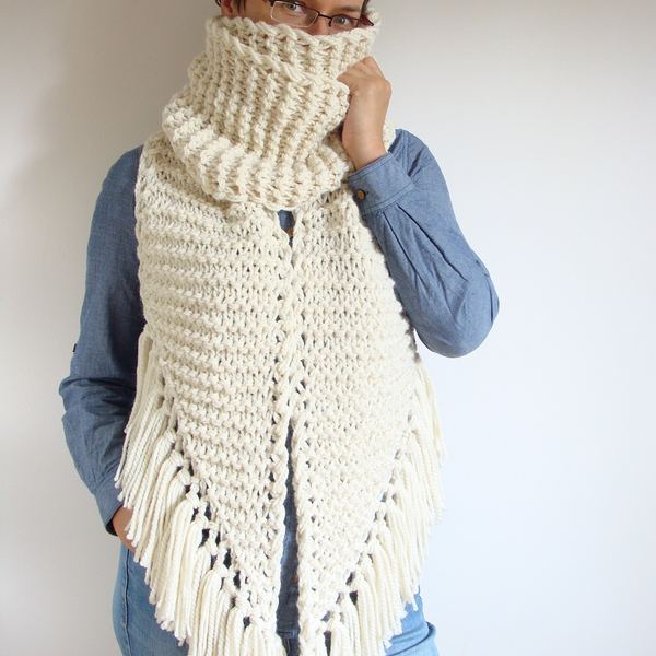 Chunky Knit Wool Alpaca Scarf: Oversized Boho Tassel Scarf