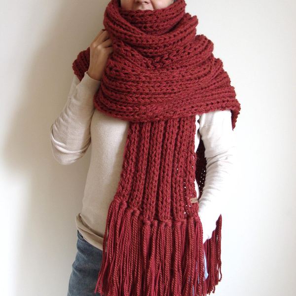 Chunky Knit Wool Alpaca Scarf: XXL Fringe, Giant Wrap, Winter Tassels