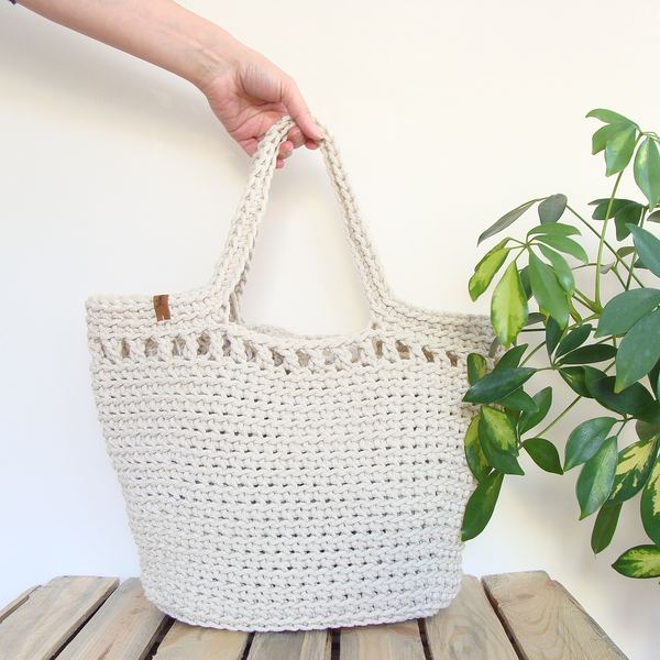 Crochet Cotton Rope Beach Bag: Custom Boho Basket Tote