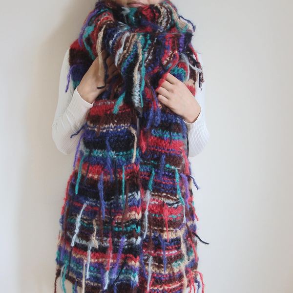 Hand-Knitted Mohair Wool Scarf: Oversized Chunky Knit Wrap
