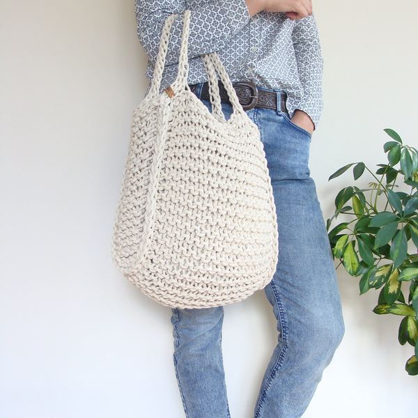 Knitted Cotton Cord Hobo Bag with Lining
