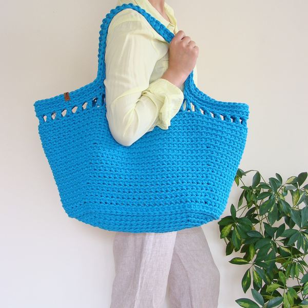 Large Crochet Beach Bag: Boho Cotton Rope Tote with Lining